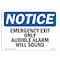 Signmission OSHA Notice, 5" Height, Emergency Exit Only Audible Alarm Will Sound Sign, 7" X 5", Landscape OS-NS-D-57-L-11815 - alternate 1